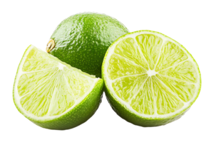 Key lime with slices isolated on transparent background. png