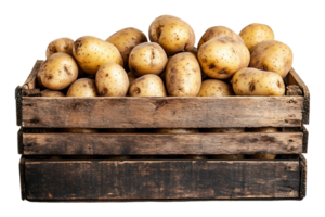 Potatoes in a wooden box isolated on transparent background png