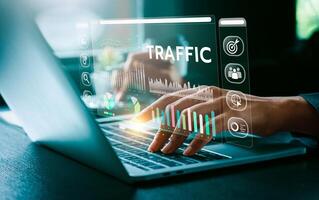 Advanced Digital Traffic Analysis, Business Professional Utilizing Cutting-Edge Technology and AI to Enhance Website Performance and User Engagement Through Detailed Data Insights, Strategic Planning photo