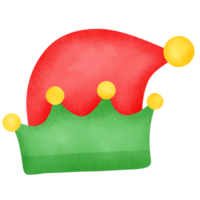 A red and green elf hat with a yellow button on top png