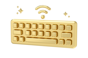 Golden Keyboard Wireless Connection, 3d rendering png