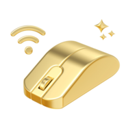 Golden wireless connection computer mouse, 3d rendering png