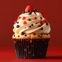 Photo of a cupcake with solid colors in background