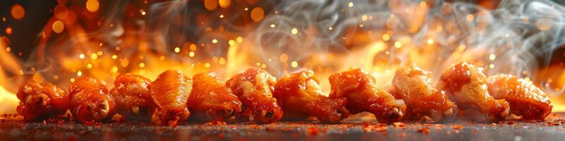 Panorama photo of a chicken wings