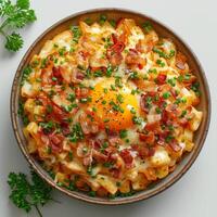 Photo of a hash browns plate with white background