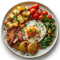 Photo of a hash browns plate with white background