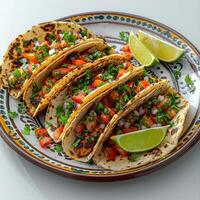 Photo of a tacos in plate with white background