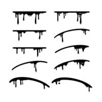 Set horizontal and curve line stroke melting and with drip for design decoration vector