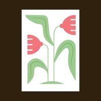 A minimalistic geometric poster with flowers and leaves in soft colors. Interior art work. vector