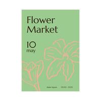 A minimalistic poster with hand-drawn flowers in pastel colors for the market. vector