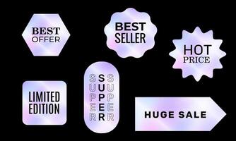 a set of holographic retro stickers in y2k style in pastel colors, shiny emblems of various shapes vector