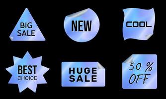 a set of holographic retro stickers in y2k style in blue tones, shiny emblems of various shapes vector