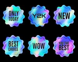 set of holographic retro stickers in y2k style, shiny emblems vector