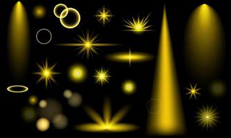 set of light effects, sparks, rays, bokeh vector