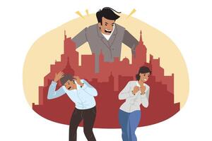 Angry and powerful boss scolds subordinates because of mistake and broken contract vector