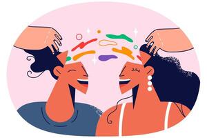 Couple with open heads share creative ideas vector