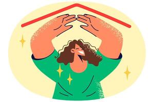 Smiling woman under imaginary rooftop vector