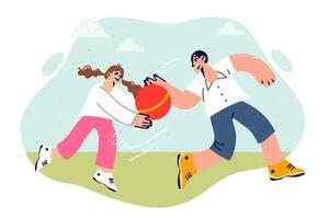 Family vacation and ball game of dad and daughter enjoying opportunity to have active recreation vector