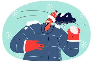 Smiling woman play snowballs vector