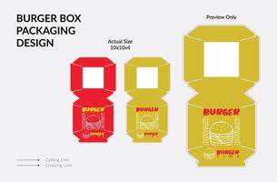 Burger Box Design, Burger Box Packaging, Burger Box Die Cut Line, Ready For Print. vector