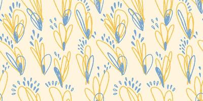 Unique yellow and blue abstract organic shapes seamless pattern. hand drawn creative elliptic forms. Simple background. Contemporary minimalist ornament vector