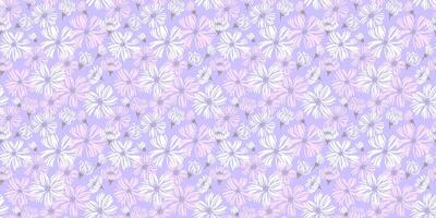 Pastel violet pattern with abstract shape daisy flowers. hand drawn sketch. Blooming stylized floral print. Summer or spring purple meadow. Simple nature ornament design for fabric, textiles vector