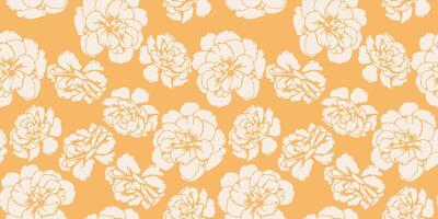 Plain seamless pattern with abstract shapes buttercups, pansies. Bi color contour silhouettes flowers print on a yellow background. hand drawn. Nature ornament for designs vector