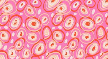 Colorful abstract seamless pattern with unique swirl organic shapes on a pink background. hand drawn irregular shape circular. Contemporary background ornament for print vector