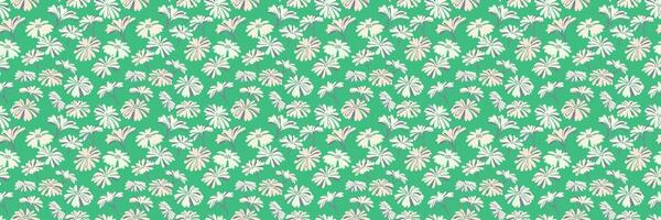 Pastel seamless pattern with abstract stylized shapes flowers on a green mint background. Creative unique meadow print. Simple summer ornament texture. hand drawn. vector