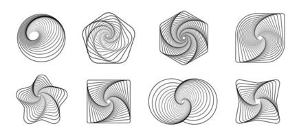 Abstract Geometric Wave and Shell Elements Set, Twisted Design, Aesthetic line art vector