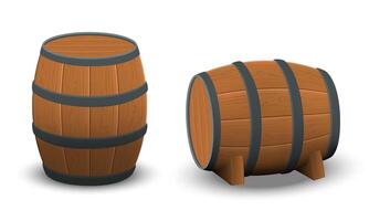 Set of realistic oak barrels isolated on white background. vector