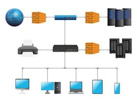 LAN Network Diagram. Cloud computing data center. vector