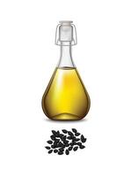 Sesame oil bottle with black sesame seeds on white background for advertising media, web, banner and ect. vector