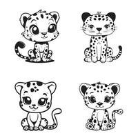 Set of Leopard illustrations in black and white - Panthera pardus Logo Concept Design vector