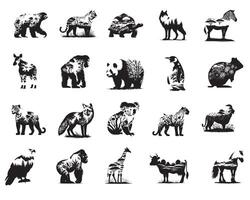 Collection of Natural Animals illustration, Animals with Forest Clipart Design vector
