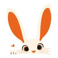 Cute white rabbit peeking out from behind a banner. Flat illustration on white background, space for your text vector