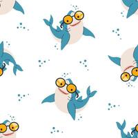 Seamless pattern. Cute shark with sunglasses on white background vector