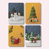 christmas card set with snow and tree illustration vector