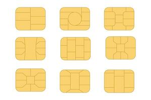 EMV chip icon set. Microchip for bank plastic credit or debit charge or sim card. Digital Nfc technology. Contactless payment at terminals and ATMs vector