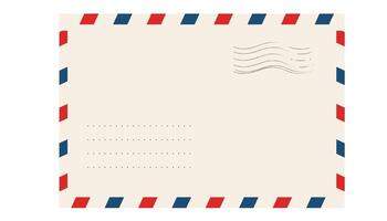 Airmail blank postcard template retro border envelope with stripes. Paper texture, vintage mail. Air post letter. Blank envelope vector
