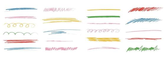 Chalk lines and squiggles, hand drawn doodle underlines thick line border, swoosh. Txtured sketchy crayon brush scribbles or wavy strokes vector