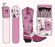 Collection of wild west bookmarks. Bookmarks with cowboy boot, matchbox and juice boxes. vector