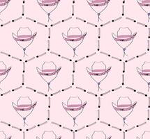 Seamless pattern with pink cowgirl hats and pink matchsticks. Cowgirl hat patten. vector