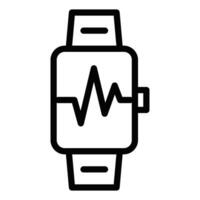 Smartwatch icon with a pulse line in black outline. Illustration representing heart rate monitoring, fitness tracking, or health technology. Editable stroke. vector