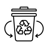 Black outline recycling bin icon with circular arrows, symbolizing reuse, reduce, and sustainability in waste management. Editable stroke. vector