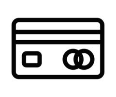 Black outline icon of a credit card with two interlocking rings, symbolizing financial connections, banking, and credit systems. Editable stroke. vector