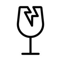 Simple black outline icon of a broken wine glass, symbolizing fragility, accidents, and caution in a minimalistic style. Editable stroke. vector