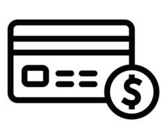 Black outline icon of a credit card with a dollar sign, representing financial transactions, banking, and money management. Editable stroke. vector