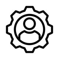 Outline icon of a person inside a gear, symbolizing user management, settings, or customization in a minimalistic design. Editable stroke. vector