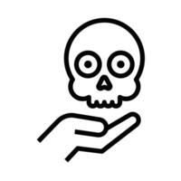 Hand holding a skull icon in bold black outline. Illustration symbolizing danger, death, or warning. Editable stroke. vector